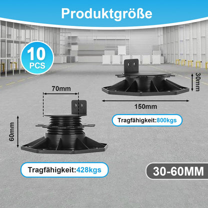 Jiubiaz 10 x Adjustable Pedestal Supports Height Adjustable 18-140 mm for Terrace Substructure Wood WPC, Size: 30-60 mm