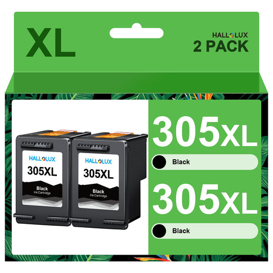 HALLOLUX 305XL printer cartridges in black, compatible with HP 305 black for Deskjet 2820e, 2700, 2710, 2720e, 2724, 4120, 4120e, 4110, 4110e, Envy 6000, 6020e, 6032, 6032e, 6400, 6420, 6420e, 6432 (2-pack).