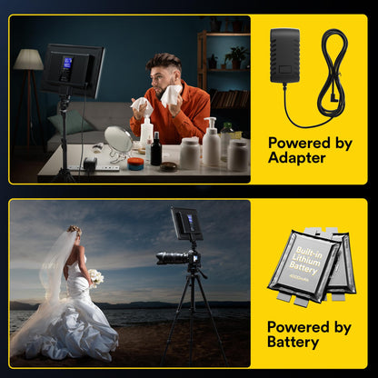 RaLeno LED video light, dimmable 3200-5600k CRI95+ with LCD display Built-in 8000mAh battery Video light for table close-up shots/video conference lighting/game streaming/YouTube photography.