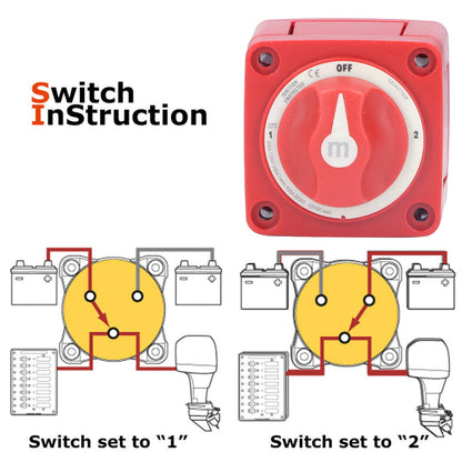 Akozon 300A 3-Position Dual Circuit Battery Switch Isolator for Marine, Boats, Car, Truck, Trailer, RV, red, Toggle Switch, manual, rotatable