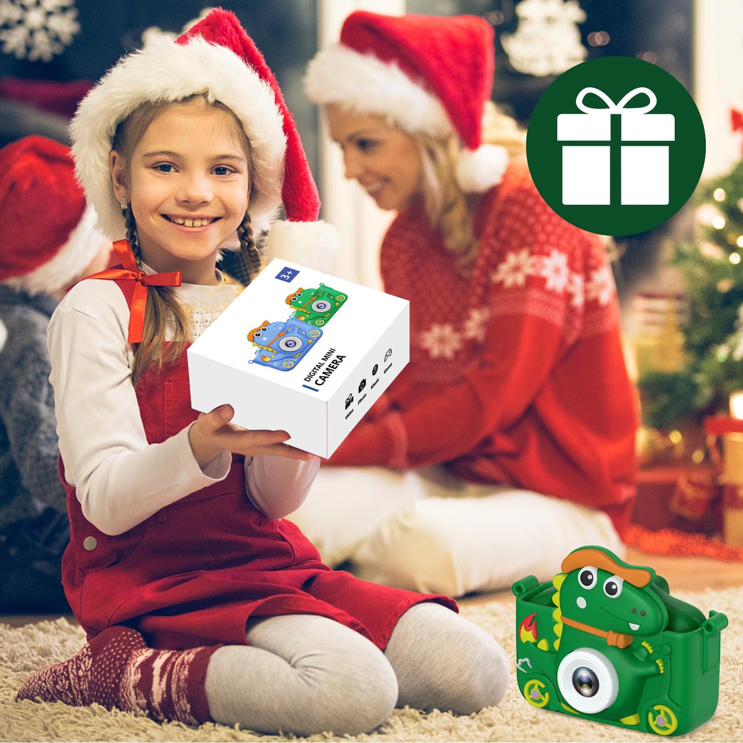 Kids Camera Dinosaur, Kids Camera 2" Display 1080P, Selfie Digital Camera for Kids with 32GB, Photo Camera for 3 4 5 6 7 8 9 10 11 12 Year Old Boys and Girls Gifts Toys (Green)