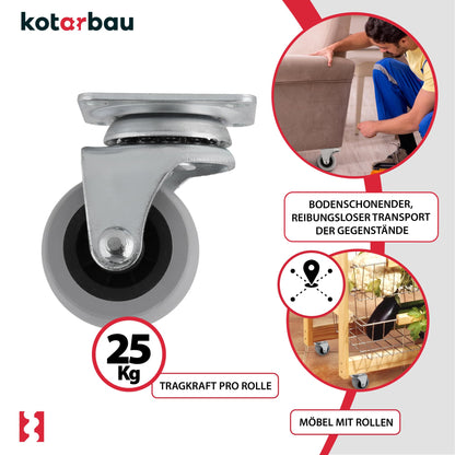 KOTARBAU 12pcs Furniture Casters Ø 40 Suitable for All Floors Swivel Casters Transport Casters Sofa Casters Sliding Rollers Tool Casters Heavy Duty Casters Rubber Casters