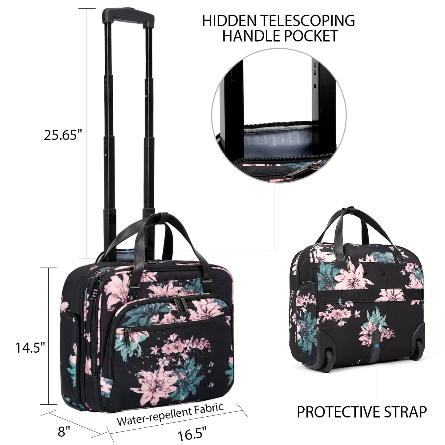 EMPSIGN Laptop Trolley Business Rolling Laptop Case with Wheels Up to 15.6 Inch Laptop Waterproof Briefcase for Travel/School/Men/Women