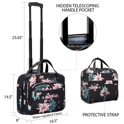 EMPSIGN Laptop Trolley Business Rolling Laptop Case with Wheels Up to 15.6 Inch Laptop Waterproof Briefcase for Travel/School/Men/Women
