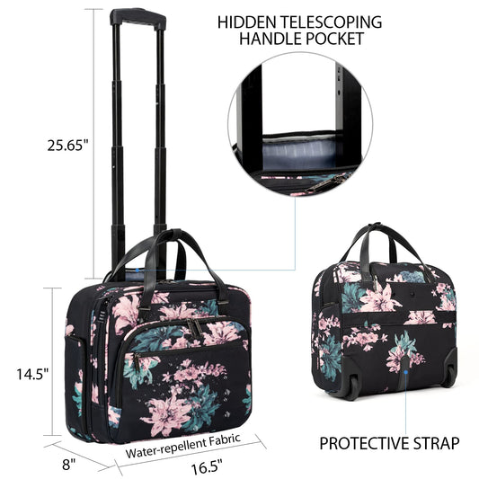 EMPSIGN Laptop Trolley Business Rolling Laptop Case with Wheels Up to 15.6 Inch Laptop Waterproof Briefcase for Travel/School/Men/Women