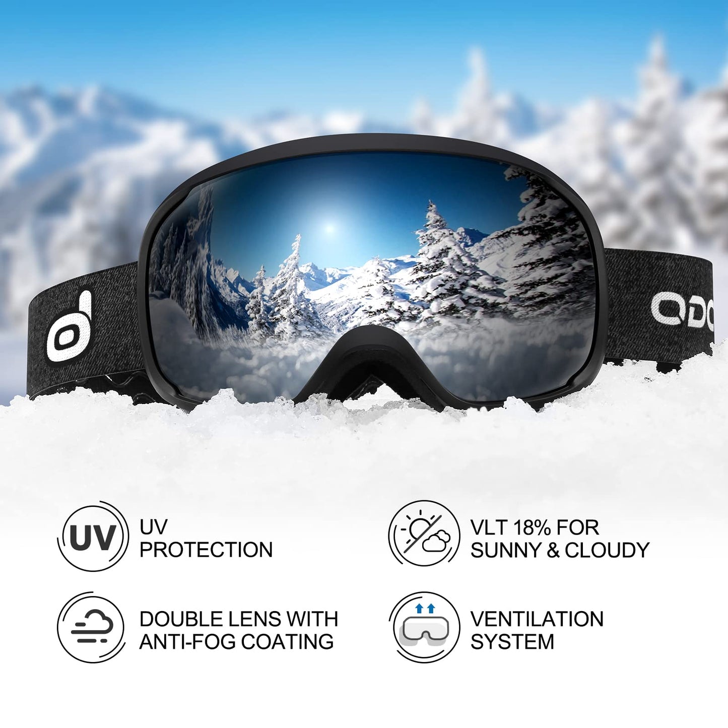 Odoland ski helmet with ski goggles for skiing and snowboarding, Adjustable size, with ear protectors for men, women, and teenagers.