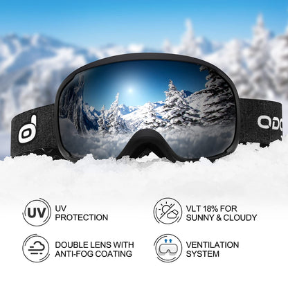 Odoland ski helmet with ski goggles for skiing and snowboarding, Adjustable size, with ear protectors for men, women, and teenagers.