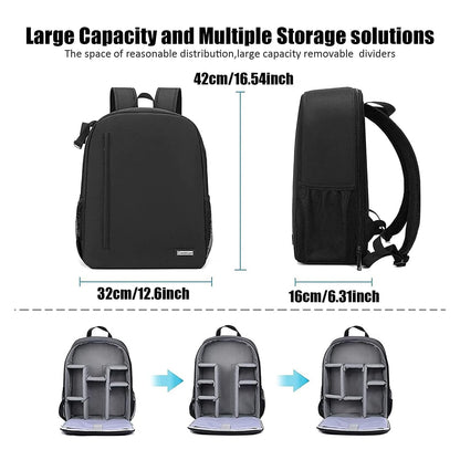 Cwatcun Camera Backpack Professional for mirrorless DSLR/SLR camera, waterproof, camera bag compatible for Sony Canon Nikon camera and lens tripod accessories (3.0 Black, L)