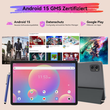 TABWEE Android 15 tablet with keyboard - 24GB RAM+256GB ROM (2TB TF), Octa-Core, gaming tablet 10 inches, 5000mAh, 8MP+5MP, Gemini AI, Widevine L1, 5G WiFi, GPS, Face ID (2-year warranty)
