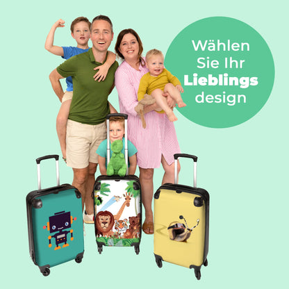 NoBoringSuitcases.com® Kids' carry-on suitcase featuring fun trolli gifts inspired jungle design with a tiger and lion. Dimension: 55x35x20cm.