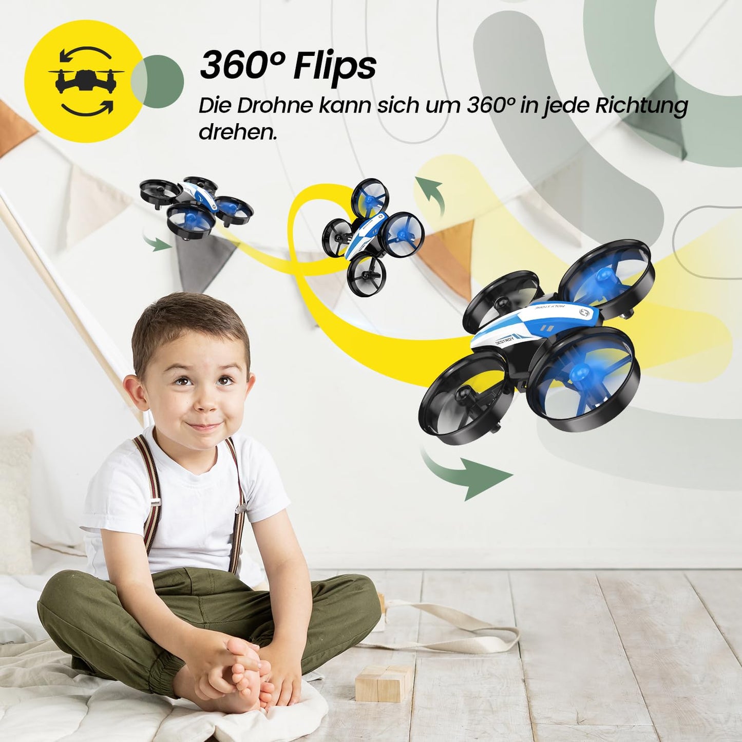 Holy Stone HS210 Mini Drone for Kids, RC Quadcopter Nano Drone with 3 Batteries 21 Min. Long Flight Time, Altitude Hold, 360° Rolls, Headless Mode, One Key Start Indoor Gift for Beginners, Blue, C0