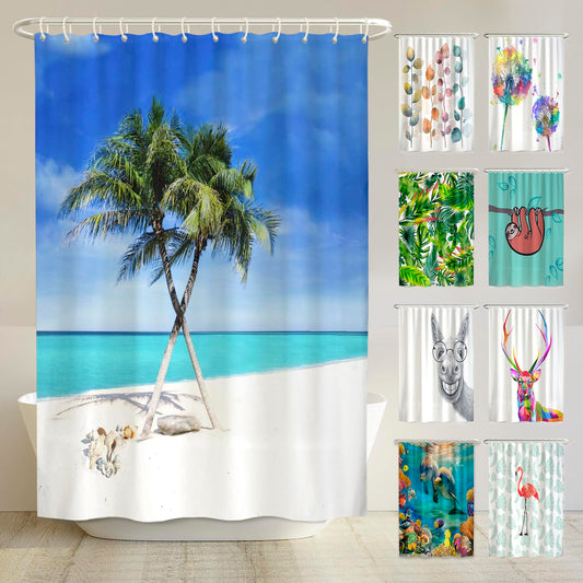 arteneur® - Beach - Anti-mold shower curtain 180x180 - Recycled with Oeko-Tex Standard 100 - Weighted hem, opaque, waterproof, washable, 12 rings & E-book