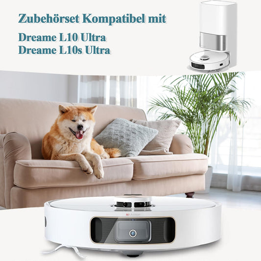Bibemorol Accessories for Dreame L10s Ultra/L10 Ultra Robot Vacuum, includes 2 main brushes, 4 dust bags, 4 HEPA filters, 4 mopping cloths, 6 side brushes, 2 cleaning brushes (Black)