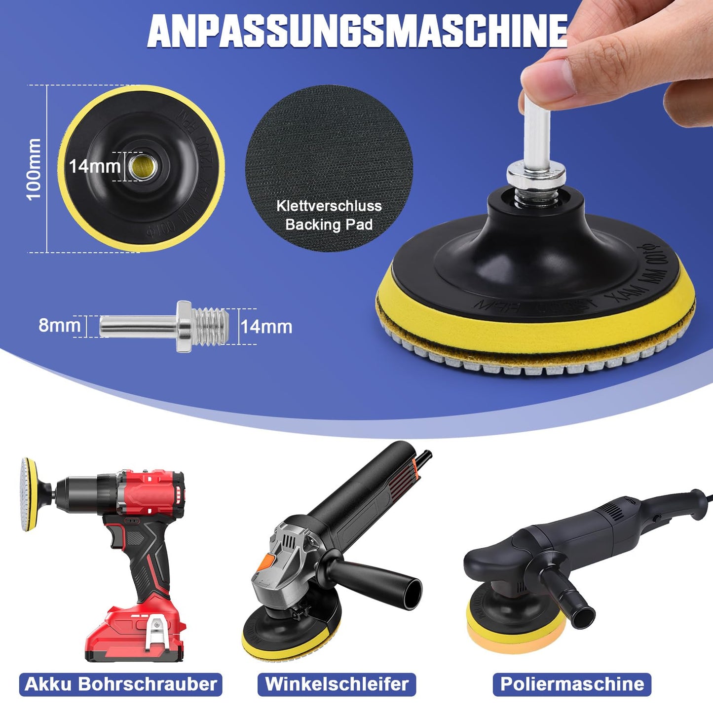 16 pieces 100mm diamond polishing pads including M14 rubber support pad, wool felt, foam polishing pad, 8mm drill attachment, 50-10000 diamond grinding disc for tile grinding disc marble.