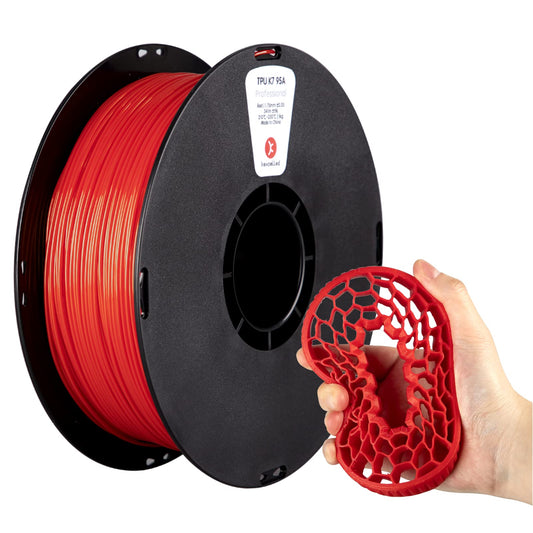 kexcelled TPU 95A filament, flexible and soft, excellent elasticity, 1.75mm 1kg spool, 3D printer material, vacuum sealed, for FDM printers, red.