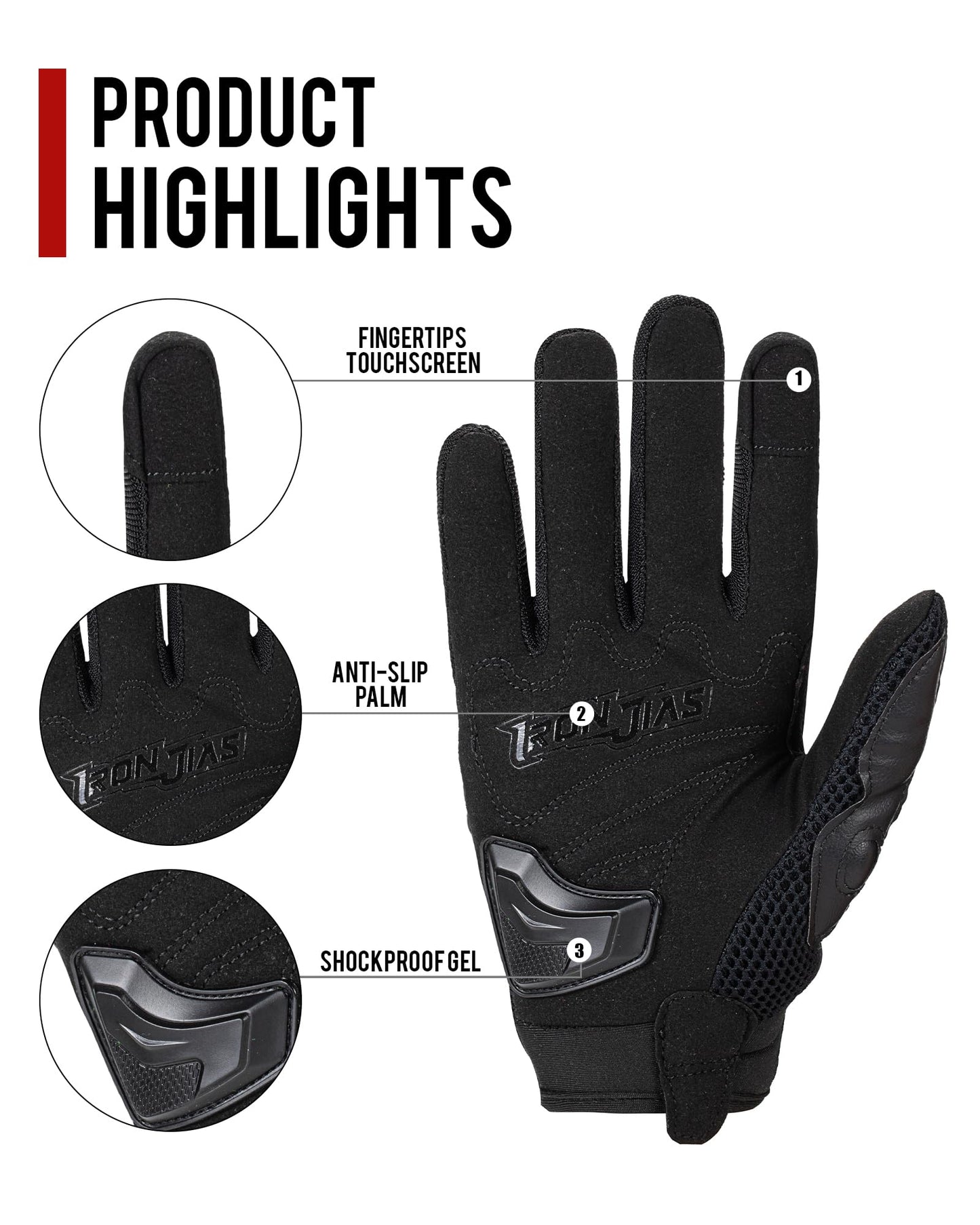 BORLENI Motorcycle Gloves Breathable Full Finger Leather Motorbike Gloves Knuckle Protection Pad Touchscreen