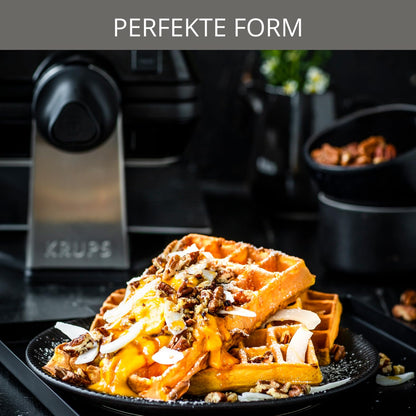 Krups FDD95D Professional double waffle maker, makes 2 Belgian waffles at once, rotating function for perfect waffles, 7 browning levels, dishwasher safe plates, 1200W, black