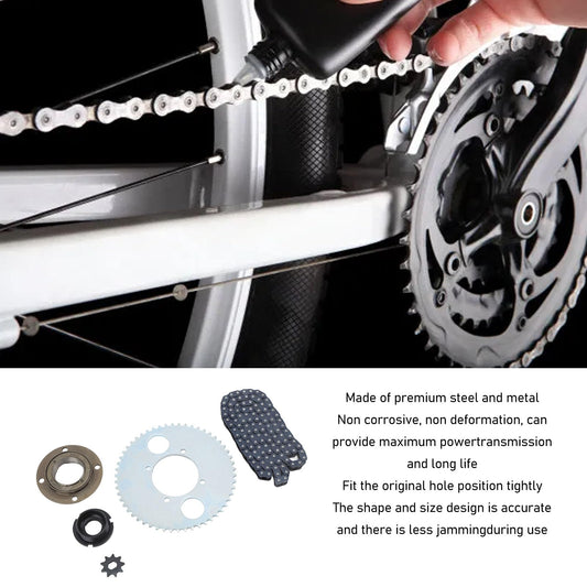 Possibly steel sprocket set with toothless freewheel, 54 teeth, universal chainring for DIY bike, scooter, motorbike.