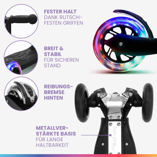 Fun Pro Two-wheeled scooter for children 6 years and up, preschool age and up to 80KG weight. The safe premium scooter for kids with LED wheels, foldable, for ages 5-9.