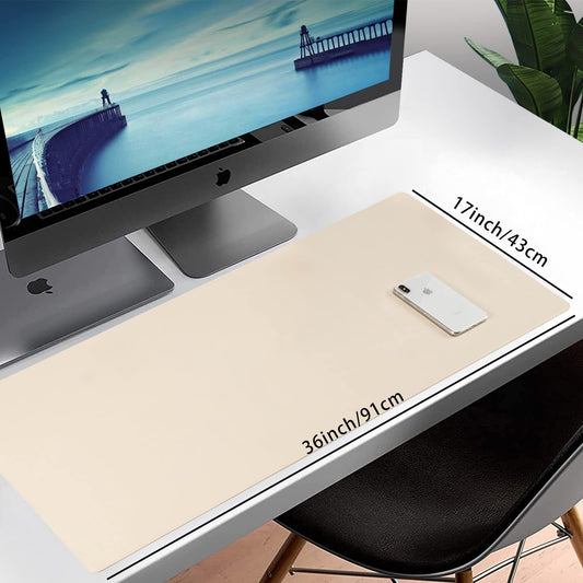 Wolaile leather desk pad, 91.4 x 43.2 cm, large keyboard mouse pad, waterproof, non-slip, desk, computer mat, desk protector for office, home, ivory colored.