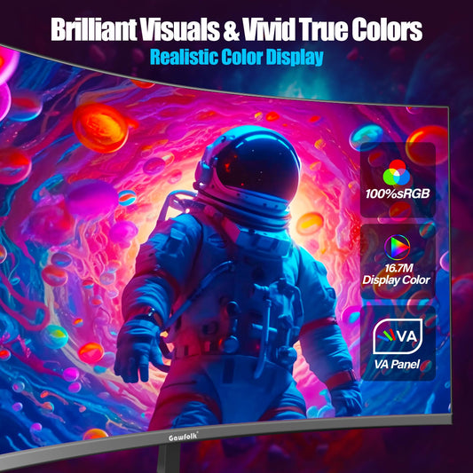 Gawfolk 27-inch Curved Gaming Monitor 165Hz/180Hz, PC screen Full HD 1080P, Frameless 1800R Computer monitor with FreeSync and Eye Care Technology, supports VESA.