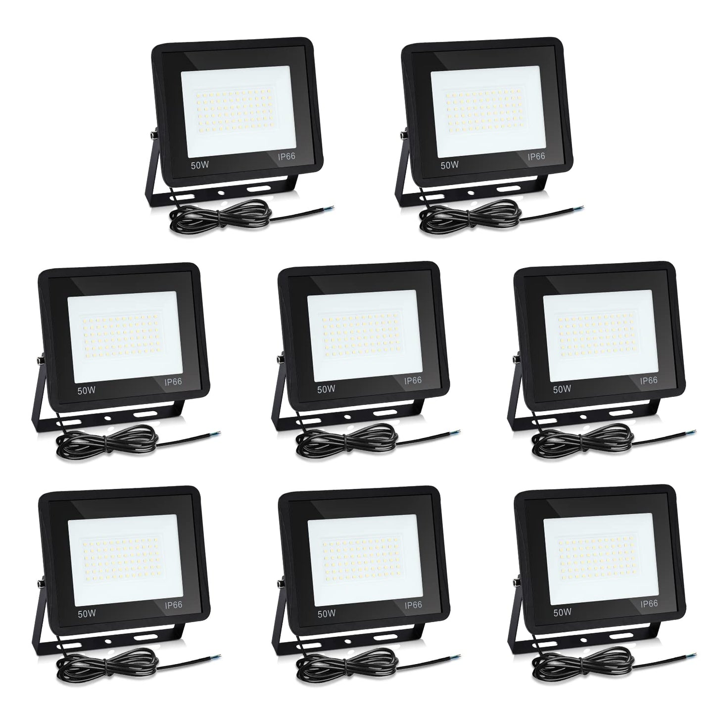 Lospitch 10-pack 50W LED spotlight Outdoor, 8500LM Super Bright Outdoor spotlight, IP66 Waterproof LED Floodlight, 3000K Warm White Spotlight Floodlight, Outdoor lamp for courtyards, garage, hotel, sports field, garden.