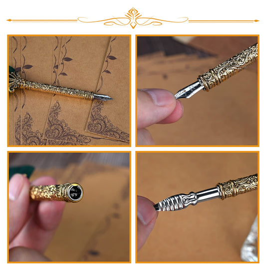 Cieex Calligraphy Dip Pen, Handmade Vintage Quill Pen Writing Ink Set for Stationery Gift.