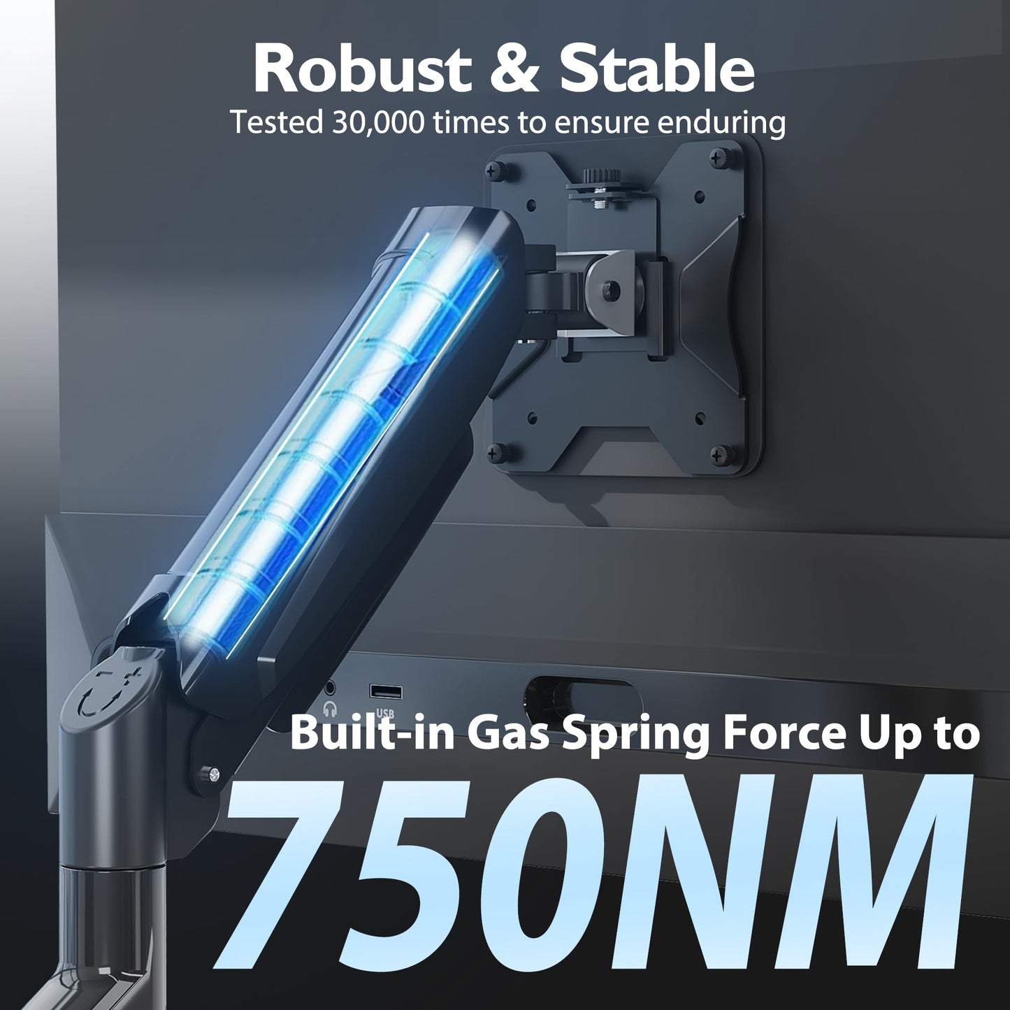 BONTEC Monitor Mount for 13-34 inch LCD LED Screen Holds 3-9 kg, Gas Spring Single Arm Monitor 360° Rotatable, Tiltable, Swivel Single Arm Stand Desk Clamp, VESA 75/100mm