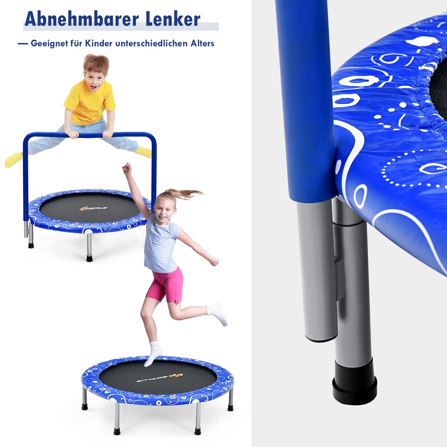 GOPLUS 92cm Children's Mini Trampoline with Handle, Foldable Garden Trampoline up to 150kg load capacity, Kids Trampoline for Indoor & Outdoor & Garden, sturdy Safety Trampoline for Toddlers (Blue)