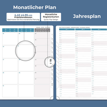 IN-LUXPRO Calendar 2025 2026 Weekly Planner, A4 (29 x 21.7cm), 18-Month Book Calendar (Jul.2025-Dec.2026) Ring binder with softcover, weekly calendar with self-adhesive pen holder, Navy Blue.