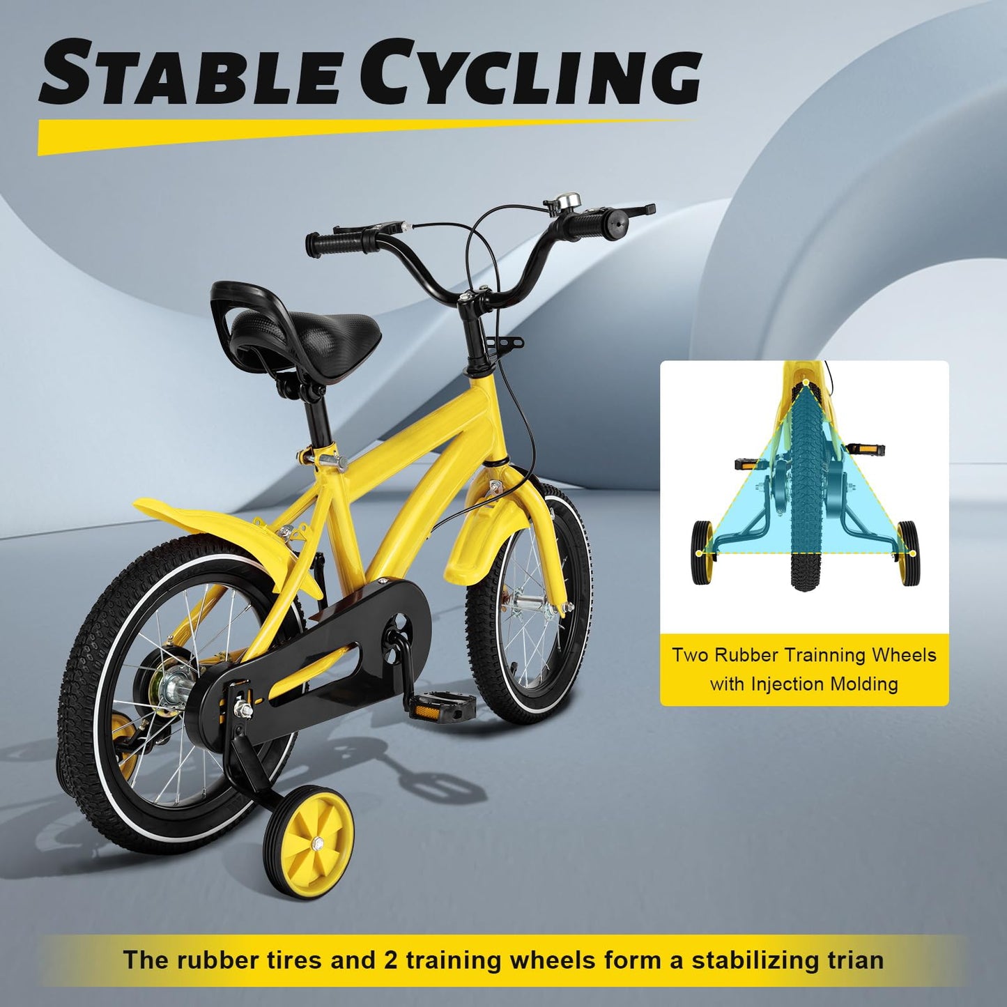 AOAPUMM 14-inch kids bicycle pedal bike children balance bike with training wheels for boys and girls 3-6 years old (Yellow)
