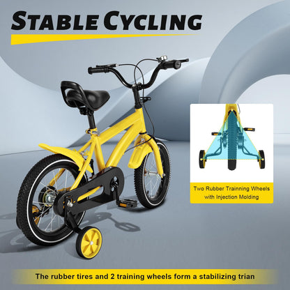 AOAPUMM 14-inch kids bicycle pedal bike children balance bike with training wheels for boys and girls 3-6 years old (Yellow)