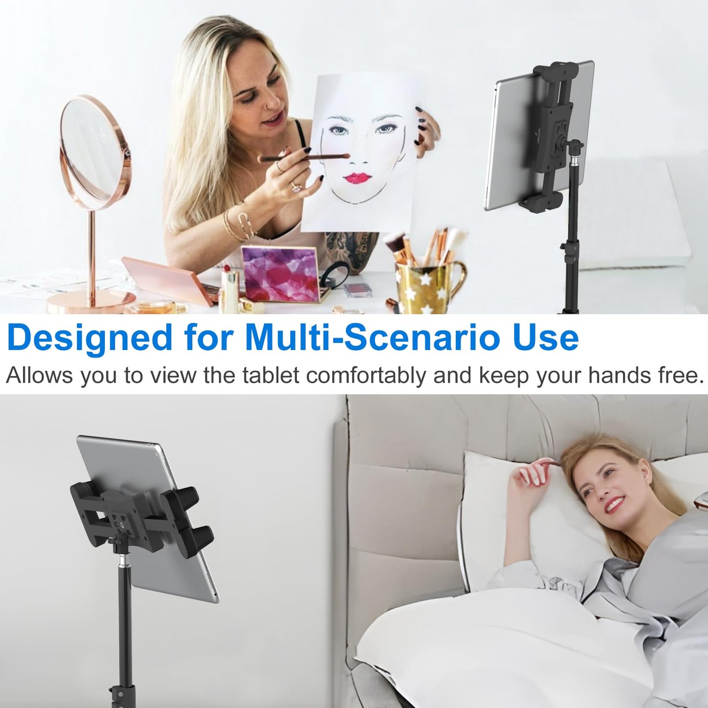 Cenawin tablet stand holder, iPad stand holder adjustable up to 160cm tablet stand floor stand for iPad Pro Air Mini, Samsung Galaxy Tab, 4.7-13.5 inch tablets and phones.