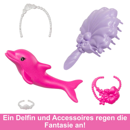 BARBIE Mermaid Doll - Inspired by the TV show "Barbie: A Hidden Magic", with color-change effect and accessories, 19 cm pink hair to style, for endless playtime, HRP98