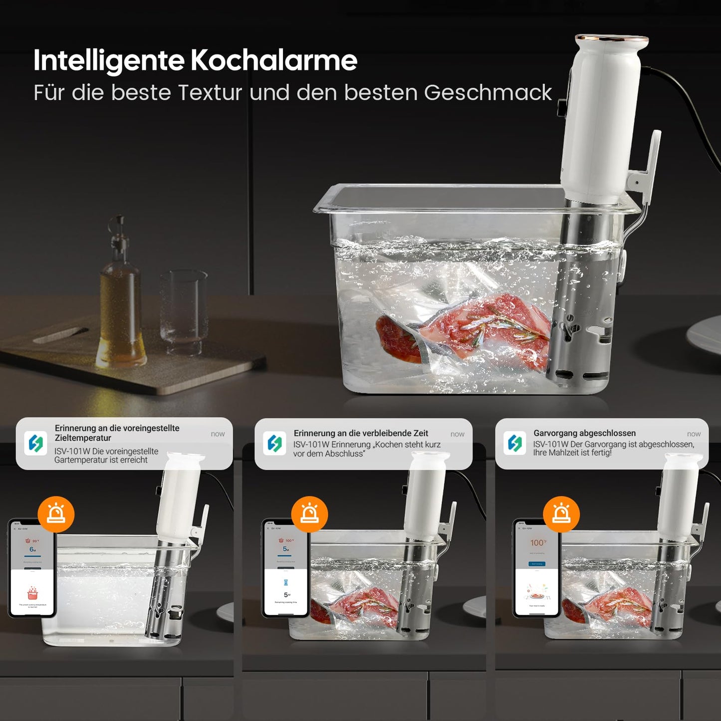 Sous Vide ISV-101W, INKBIRD WiFi Sous Vide Stick Precision Cooker, 1000W, temperature setting up to 90°C, immersion circulator 360° circulation with app preset menus, for the kitchen.