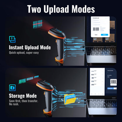 Tera Wireless Handheld Barcode Scanner 1D Laser with Wireless and USB Wired connections, Battery Level Indicator, Large 2000mAh Battery and Ergonomic Design, Patent No.: EU008489413, Upgrade Model 5100, Orange