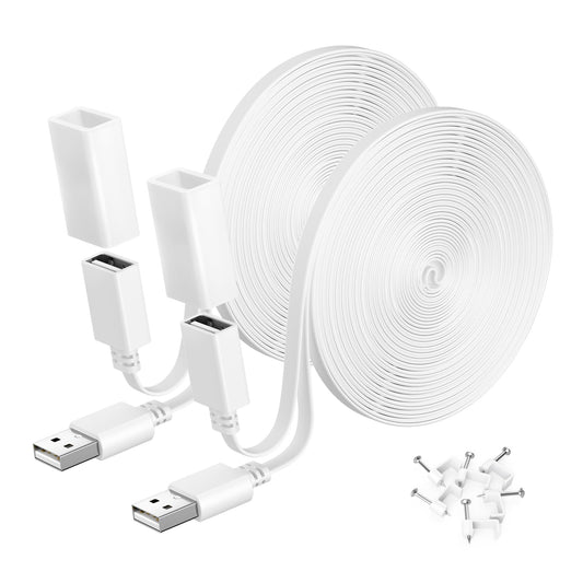 Itramax USB Extension Cable Flat 9M White 2 Pack, Extension Cable USB for WYZE Cam V4/V3/V2, WYZE Cam OG, Blink 4(4th Gen), Blink XT, Mini, Waterproof Charging Cable for Indoor Outdoor.
