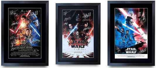 HWC Trading A3 FR Star Wars Trilogy Sequel Movie Poster Collection Cast Signed Gift framed Printed Autograph Daisy Ridley John Boyega Gifts print Photo Display