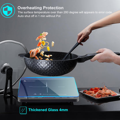 AMZCHEF Induction Cooktop, 2000W Single Induction Hob with slim design, 20 power levels, 20 temperature settings, safety lock, 3-hour timer, black