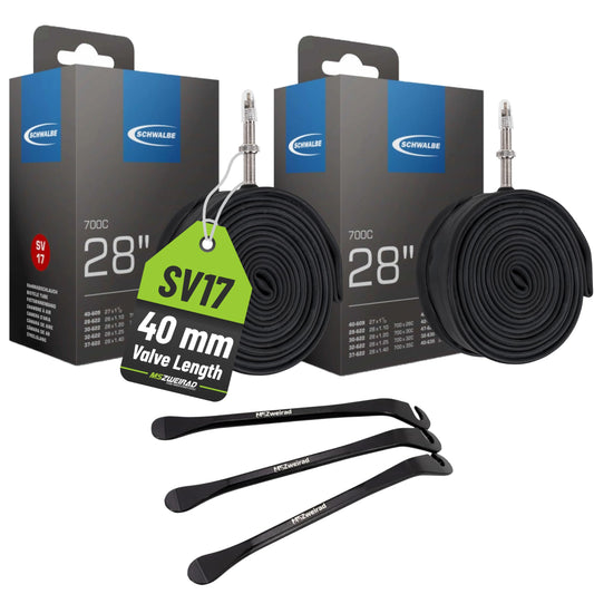 2-pack Schwalbe bicycle tube SV17 40mm 28 inch (28/47-622/635) including 3 MSZweirad tire levers