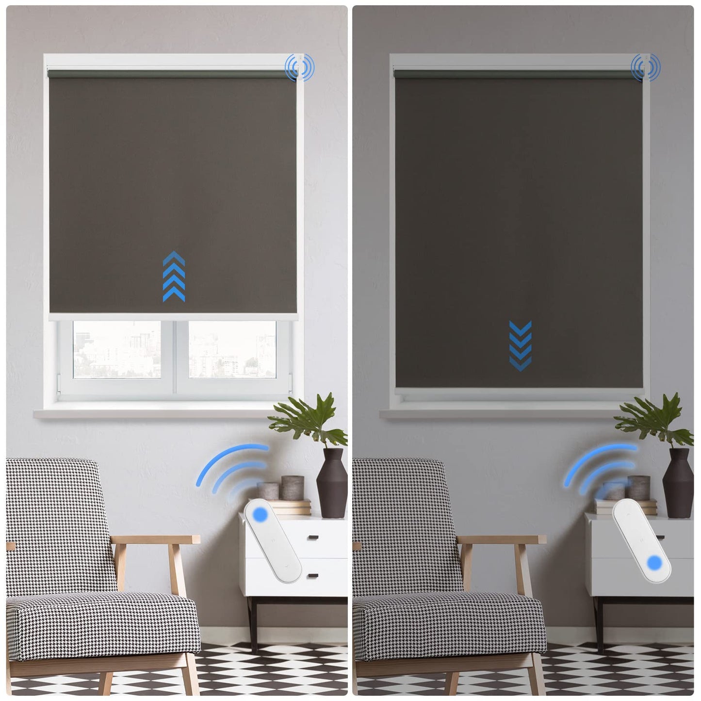 Grandekor Electric Blinds Interior, Blackout Roller Blind without drilling with remote control & Quiet Motor Dark Grey 90x130cm, Smart Blind for Windows with Metal Clamping Bracket, Thermal Roller Sun & Privacy Protection.