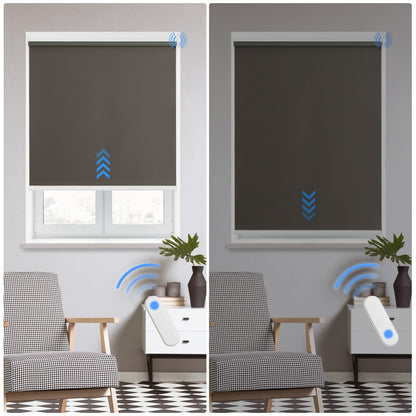 Grandekor Electric Blinds Interior, Blackout Roller Blind without drilling with remote control & Quiet Motor Dark Grey 90x130cm, Smart Blind for Windows with Metal Clamping Bracket, Thermal Roller Sun & Privacy Protection.