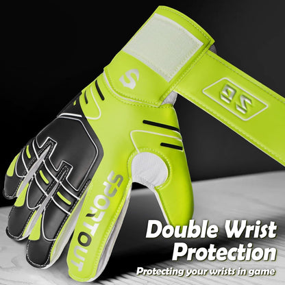 Sportout goalkeeper gloves, soccer gloves with finger save, goalkeeper gloves for kids, men with non-slip 4mm latex, goalkeeper gloves for kids, adults, and teens (Green, 7)