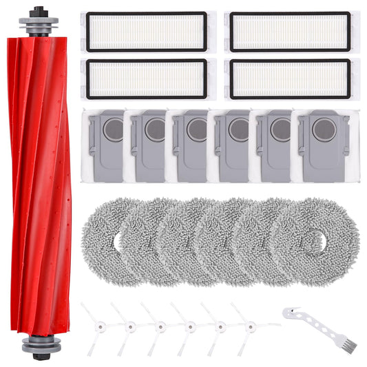 Accessory kit for Roborock Q Revo S / Q Revo MaxV / Q Revo PRO, replacement part set for Roborock Q Revo S / Q Revo MaxV / Q Revo PRO, 1 main brush, 6 dust bags, 6 cloths, 6 side brushes, 4 filters, 1 small brush.