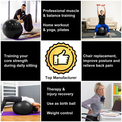 Flintonic exercise ball, 65cm ultra thick anti-explosion yoga ball with inflatable foot pump, durable max capacity fitness ball for sports, fitness, yoga, pilates (black).