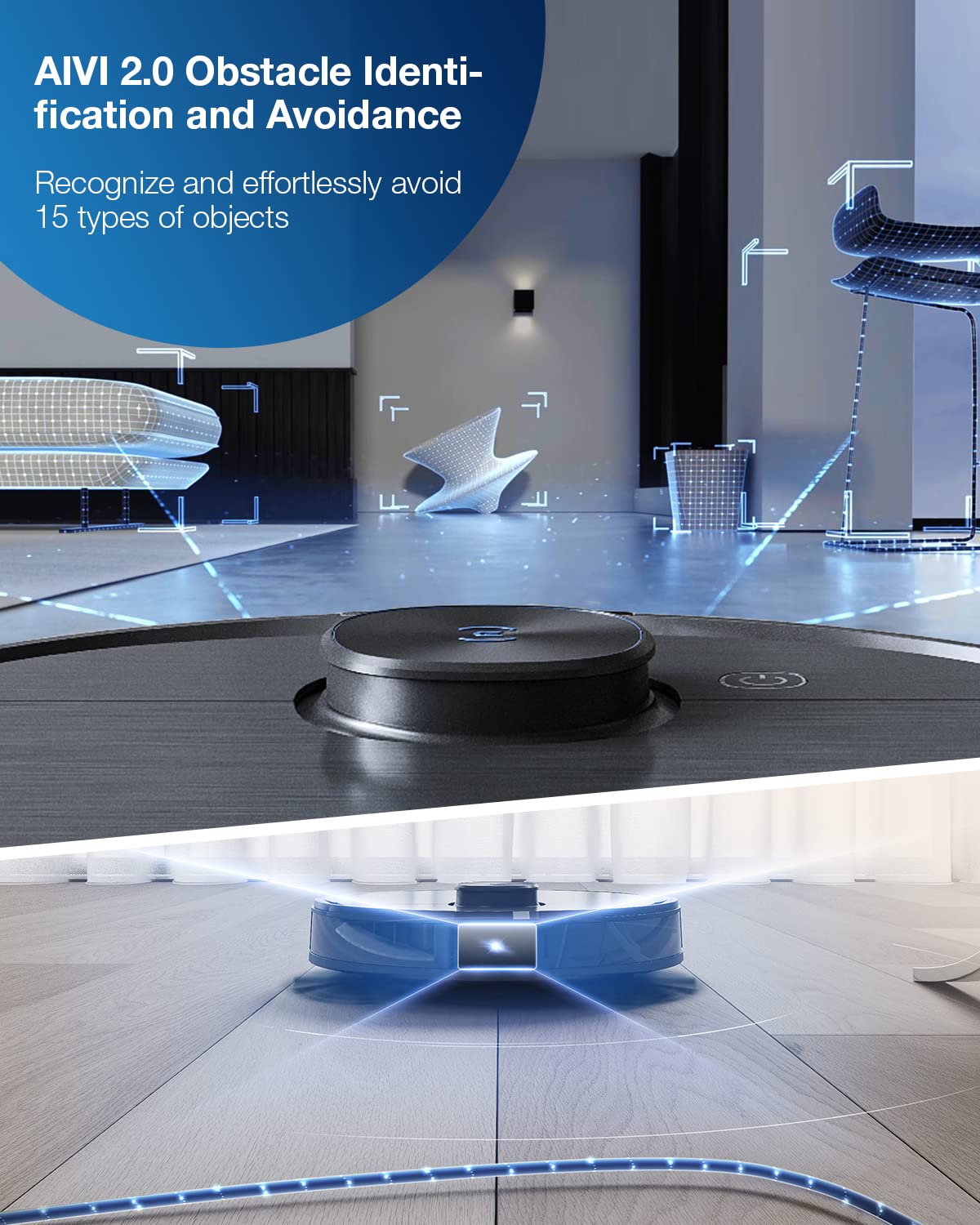 ECOVACS DEEBOT T9 AIVI robot vacuum with mopping function (3000Pa AIVI human/obstacle avoidance, Tangle-free AeroForce® Multi-Surface Rubber Brush, OZMO Pro)