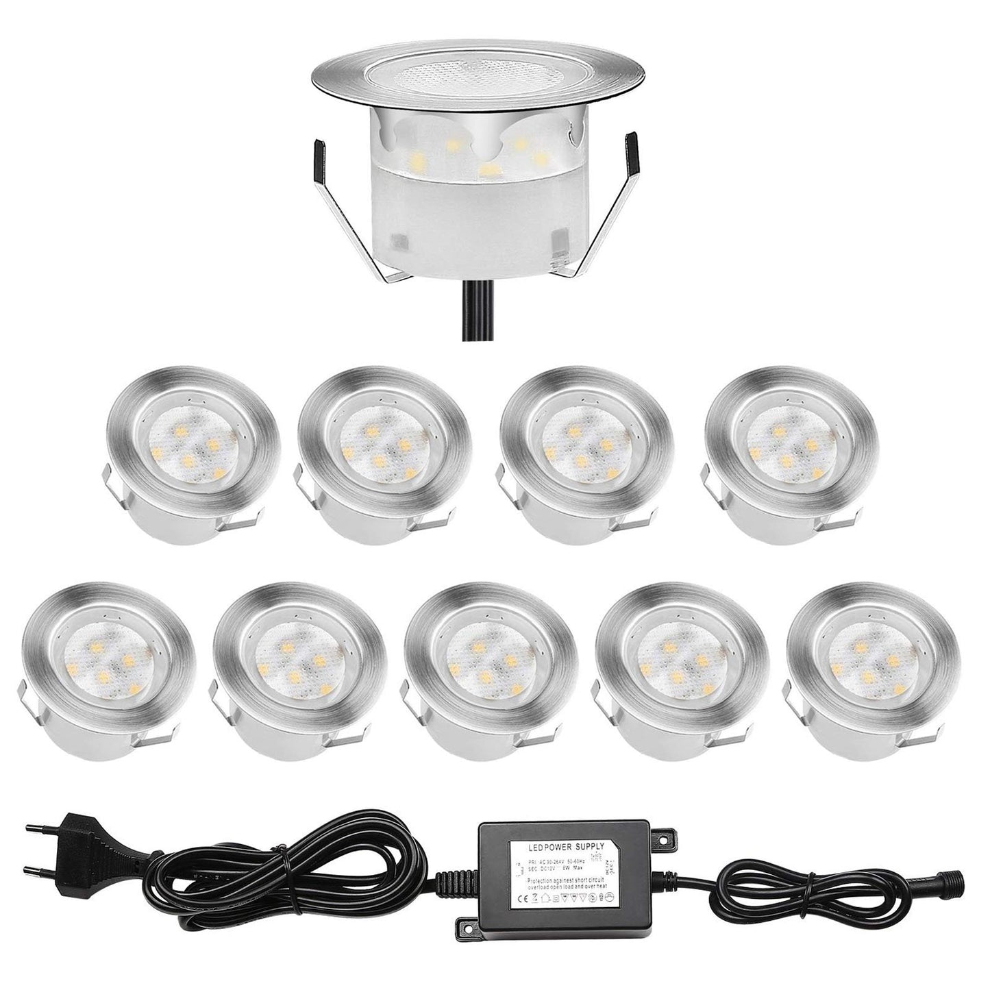 CHNXU Terrace Recessed Lights - 10-Piece Set Stair Step Lights Outdoor 1W Ø45mm Ground Lights IP67 Waterproof Warm White Exterior LED Recessed Light for Garden Pathway Kitchen Balcony Stairs Wood Deck.