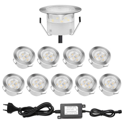 CHNXU Terrace Recessed Lights - 10-Piece Set Stair Step Lights Outdoor 1W Ø45mm Ground Lights IP67 Waterproof Warm White Exterior LED Recessed Light for Garden Pathway Kitchen Balcony Stairs Wood Deck.