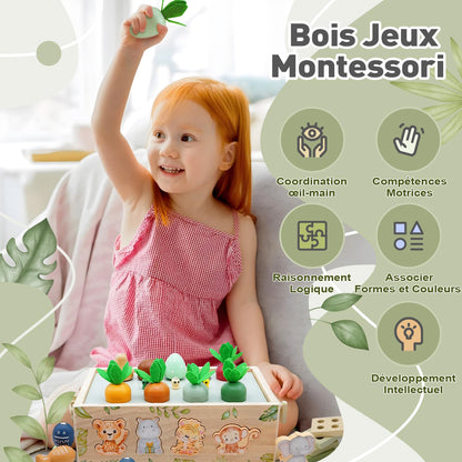 Montessori toy for 1 year and up, wooden activity cube with 9 functions, safari themed motor skills toy for 1, 2, and 3 year olds. Perfect gift for baby girls and boys aged 1-4 years.