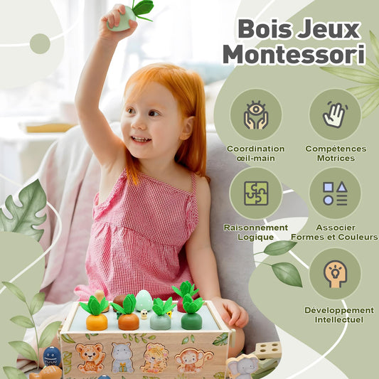 Montessori toy for 1 year and up, wooden activity cube with 9 functions, safari themed motor skills toy for 1, 2, and 3 year olds. Perfect gift for baby girls and boys aged 1-4 years.